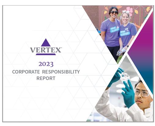An image of the cover of the Vertex 2023 Corporate Responsibility Report